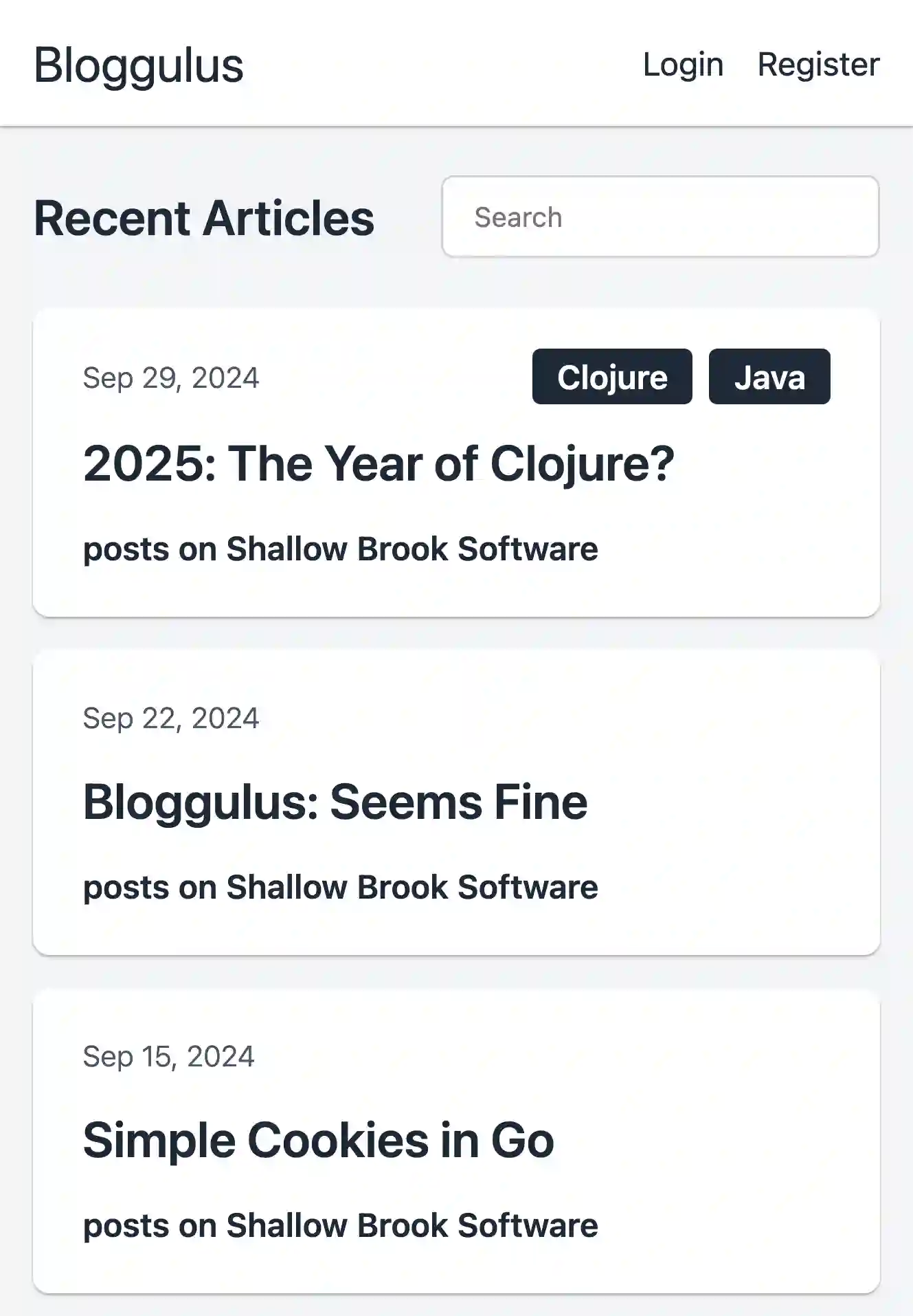 Screenshot of the Bloggulus index page